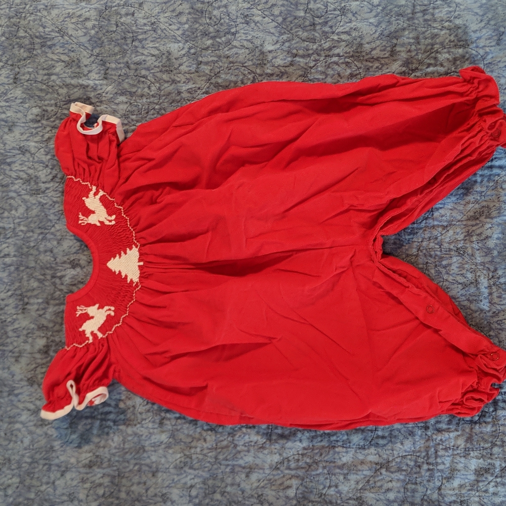 Christmas Reindeer Smocked 6 month Bubble romper